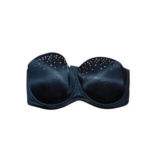 Cacique Size 44DD Underwire Strapless Bare Solution Black Bling Bra NWT $52